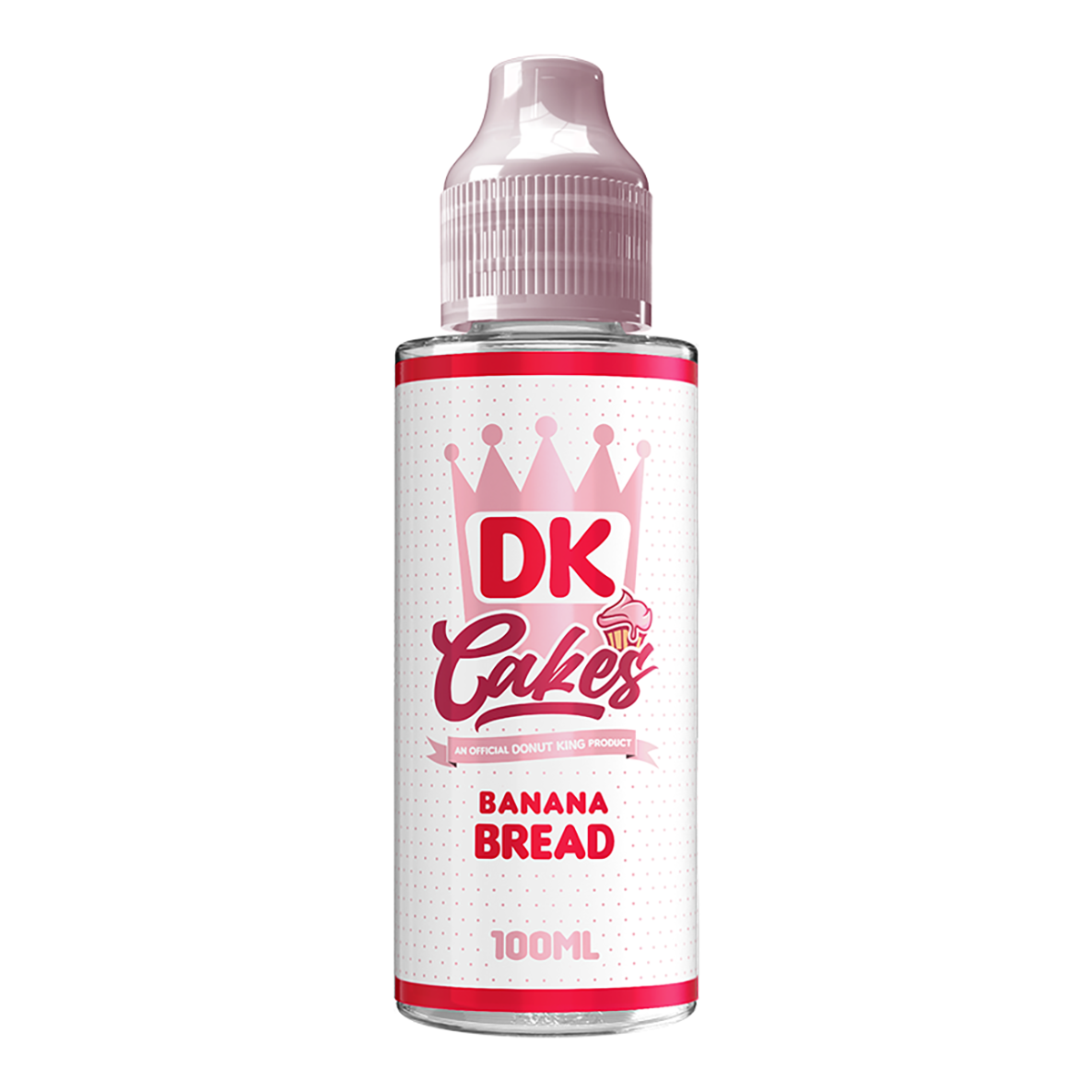 Bottle of DK Cakes Banana Bread e-liquid on a white background