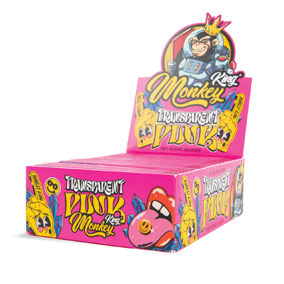Monkey King Cellulose Wraps: Transparent Pink - King Size (24 Pack)