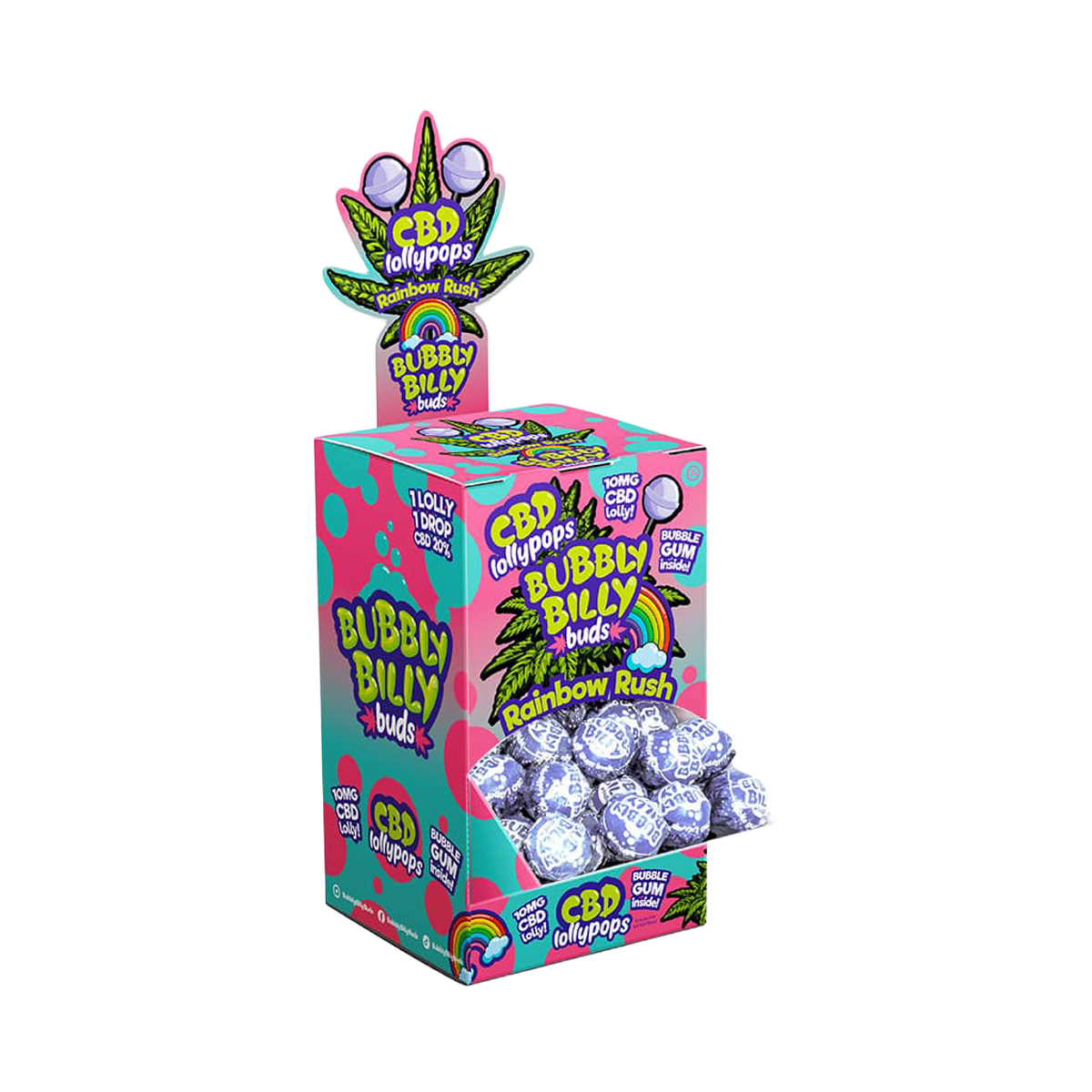 Bubbly Billy Buds CBD Lollipops: Rainbow Rush (100 Pack)