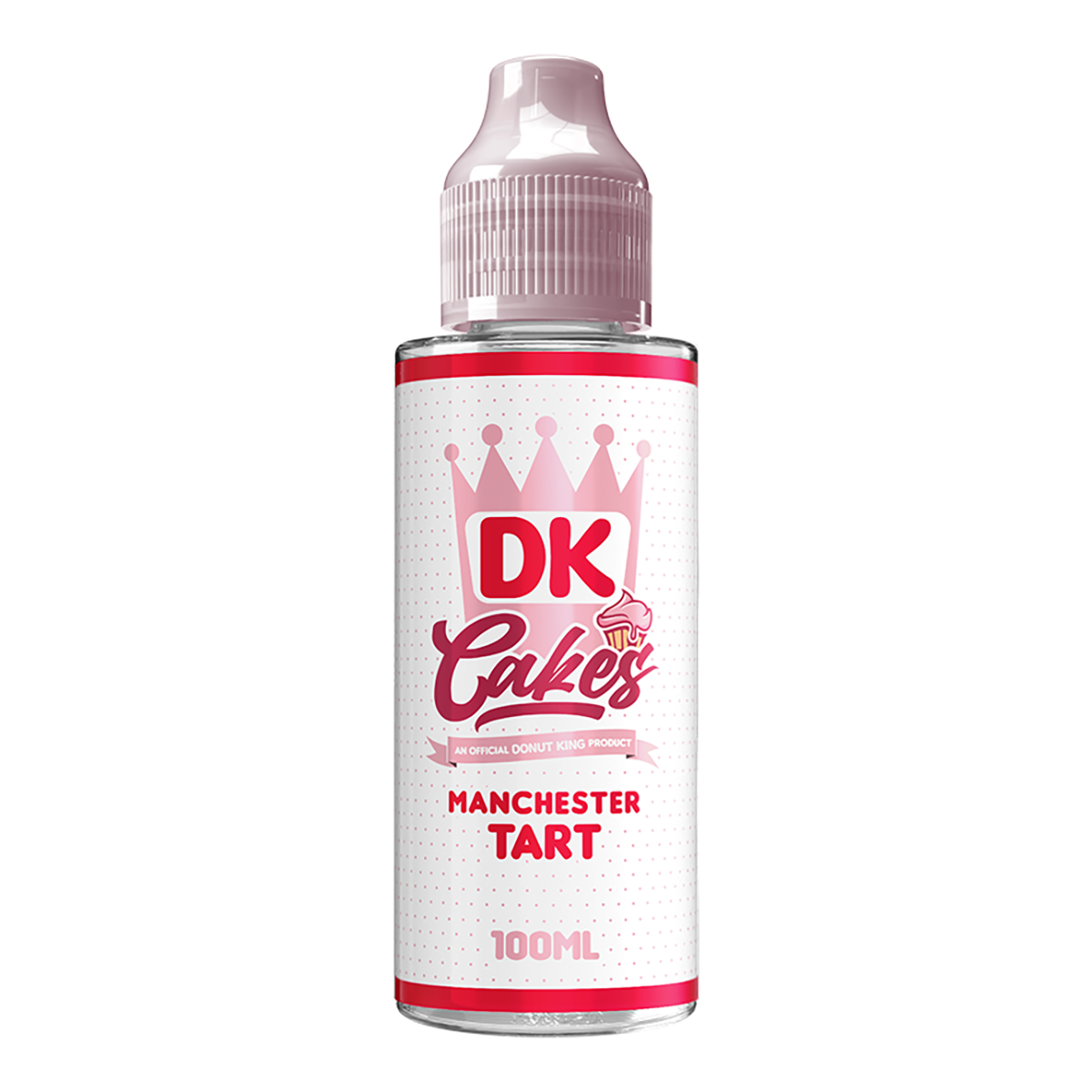 Bottle of DK Cakes Manchester Tart e-liquid on a white background