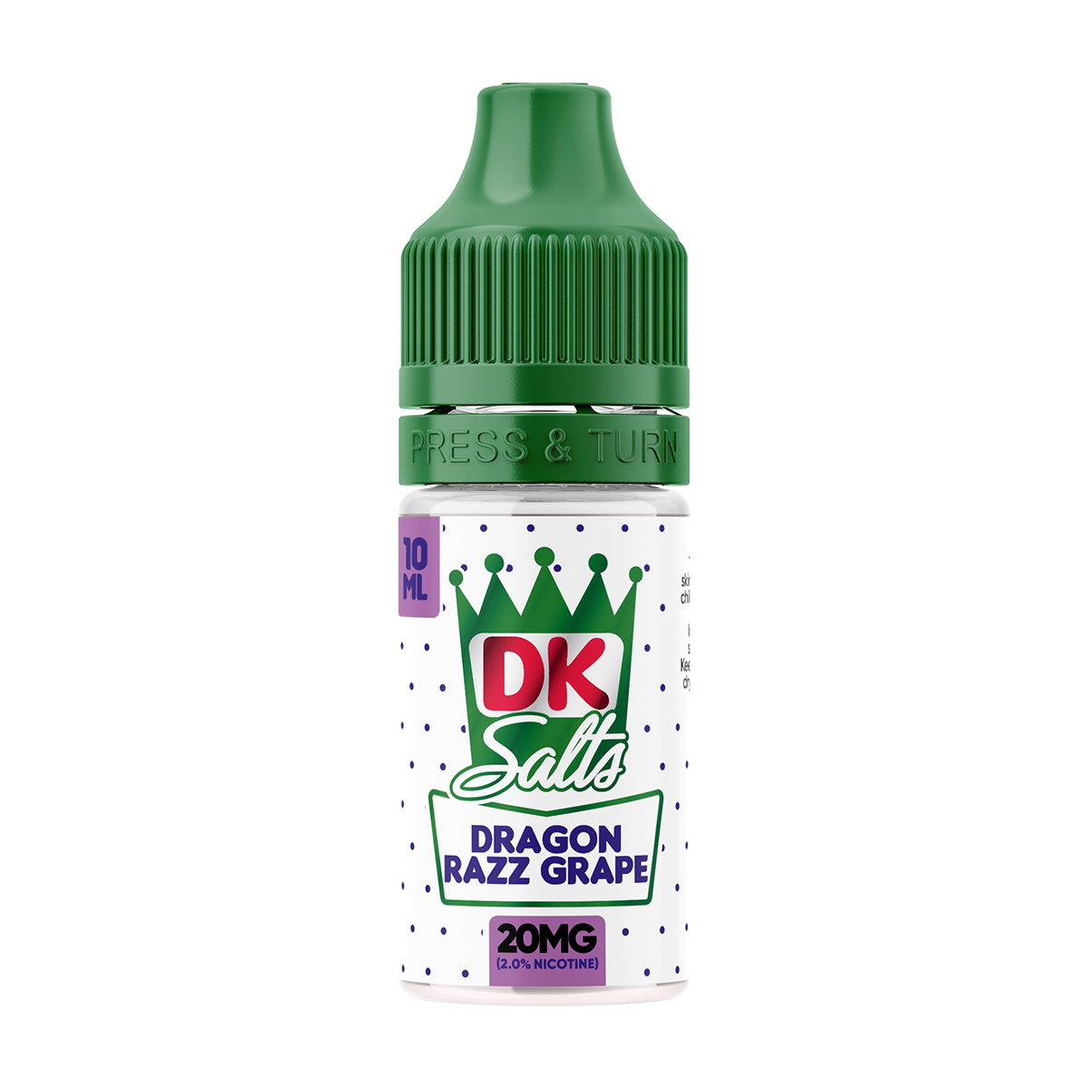 DK Salts Dragon Razz Grape vape juice bottle on a white background
