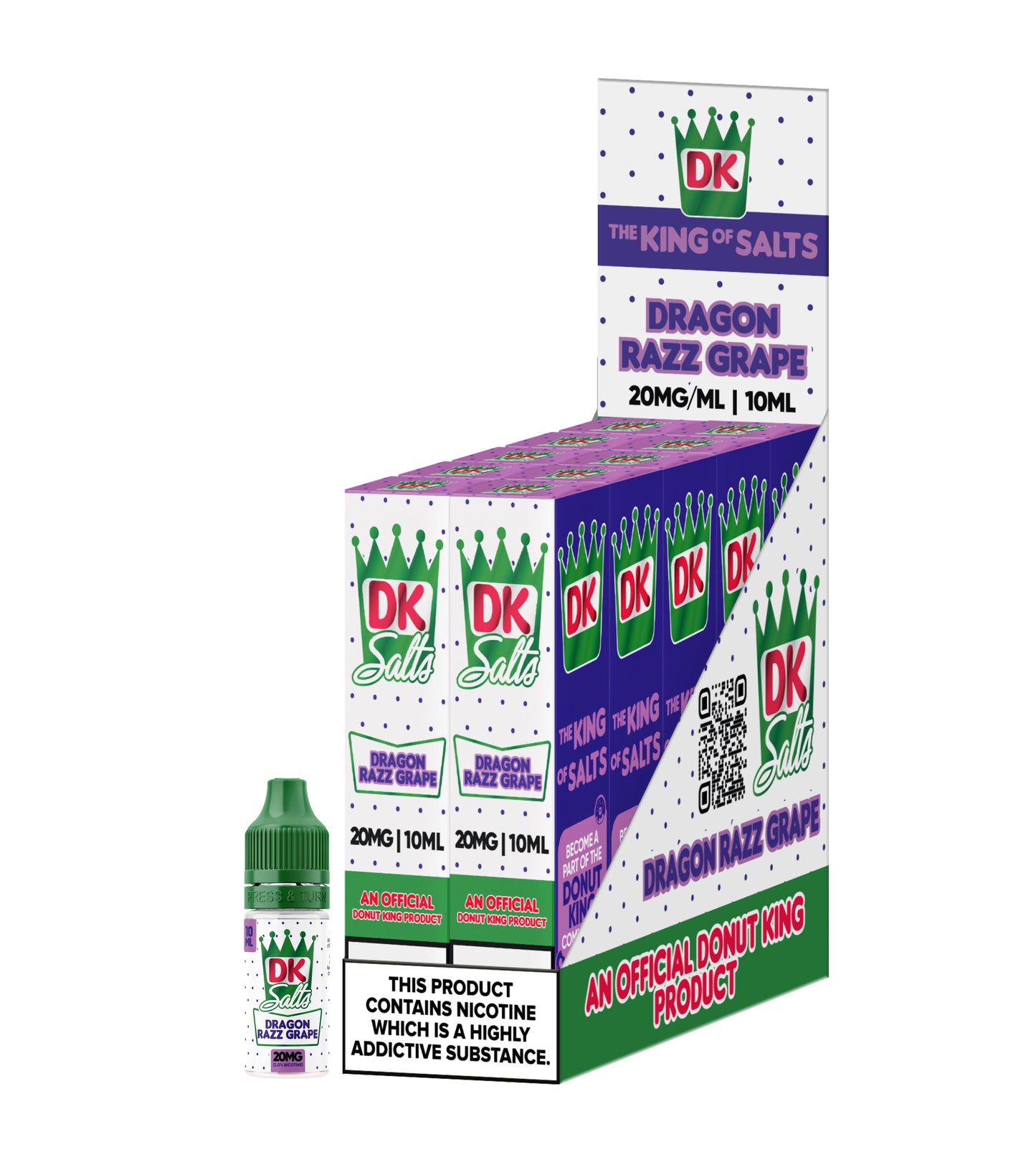 DK Salts Dragon Razz Grape vape juice packaging on a white background