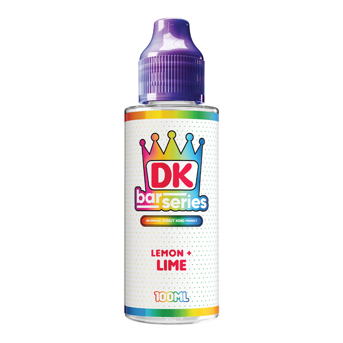 Bottle of DK Lemon Lime e-liquid with colorful label on a white background