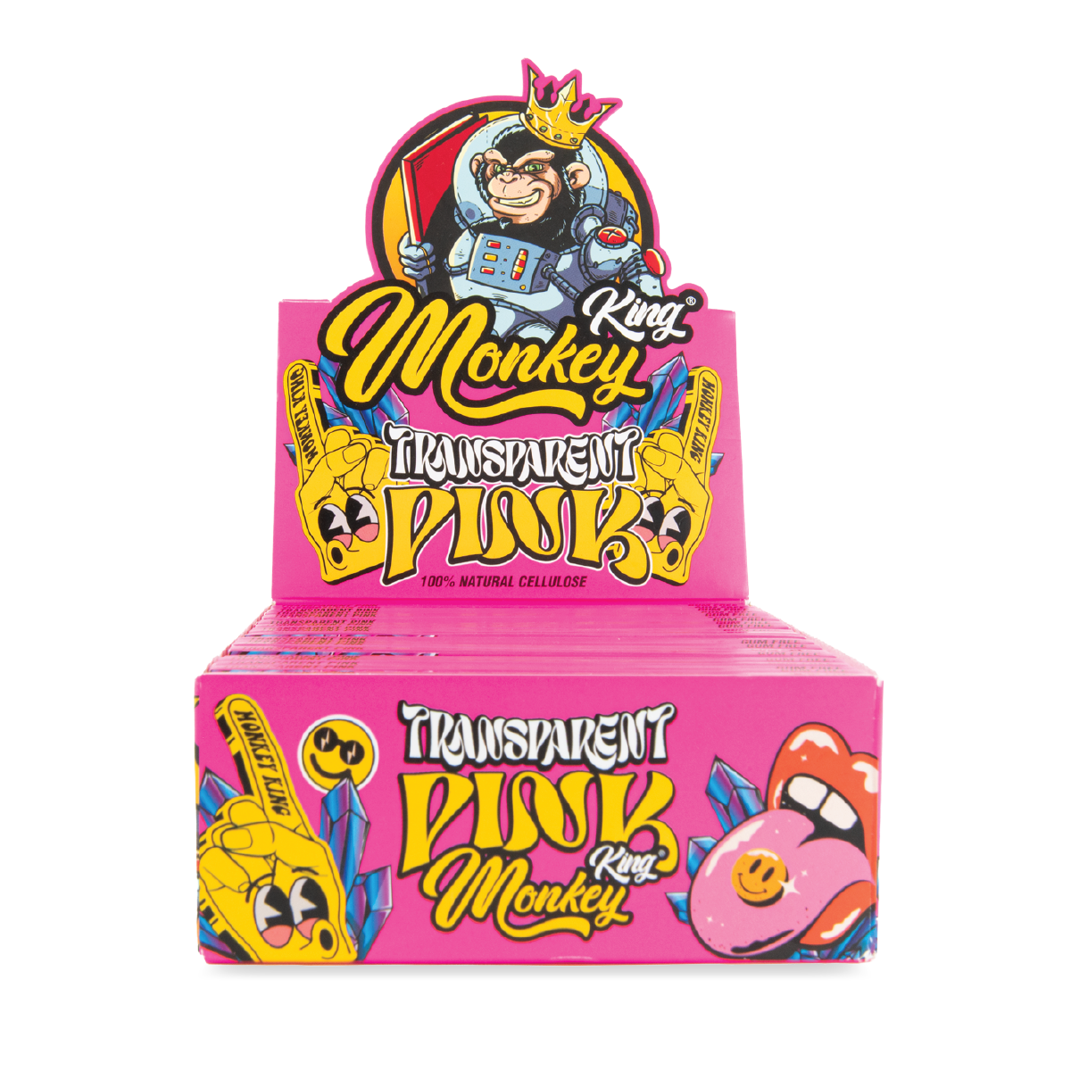 Monkey King Cellulose Wraps: Transparent Pink - King Size (24 Pack)