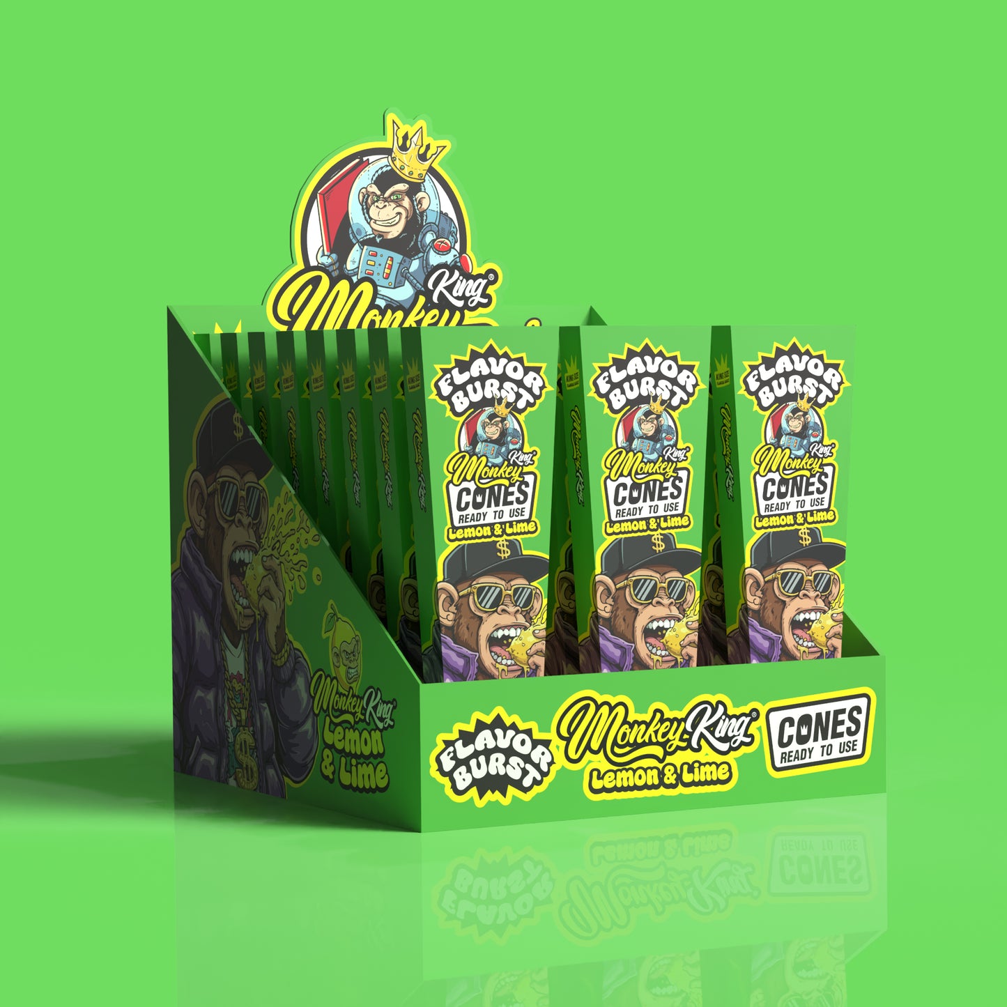 Monkey King: King Size Flavour Burst Cones (24 Pack) - Lemon Lime