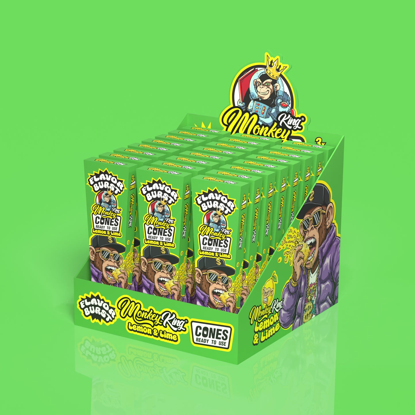 Monkey King: King Size Flavour Burst Cones (24 Pack) - Lemon Lime