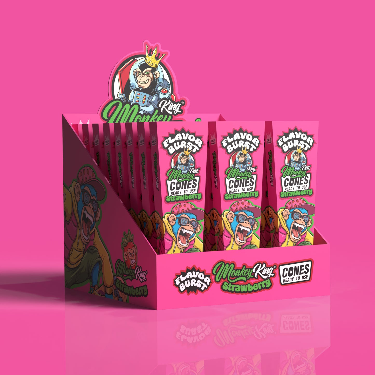 Monkey King: King Size Flavour Burst Cones (24 Pack) - Strawberry