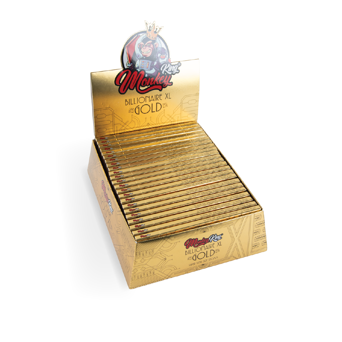 Monkey King Rolling Papers + Tips: Billionaire Gold - XL King Size (24 Pack)