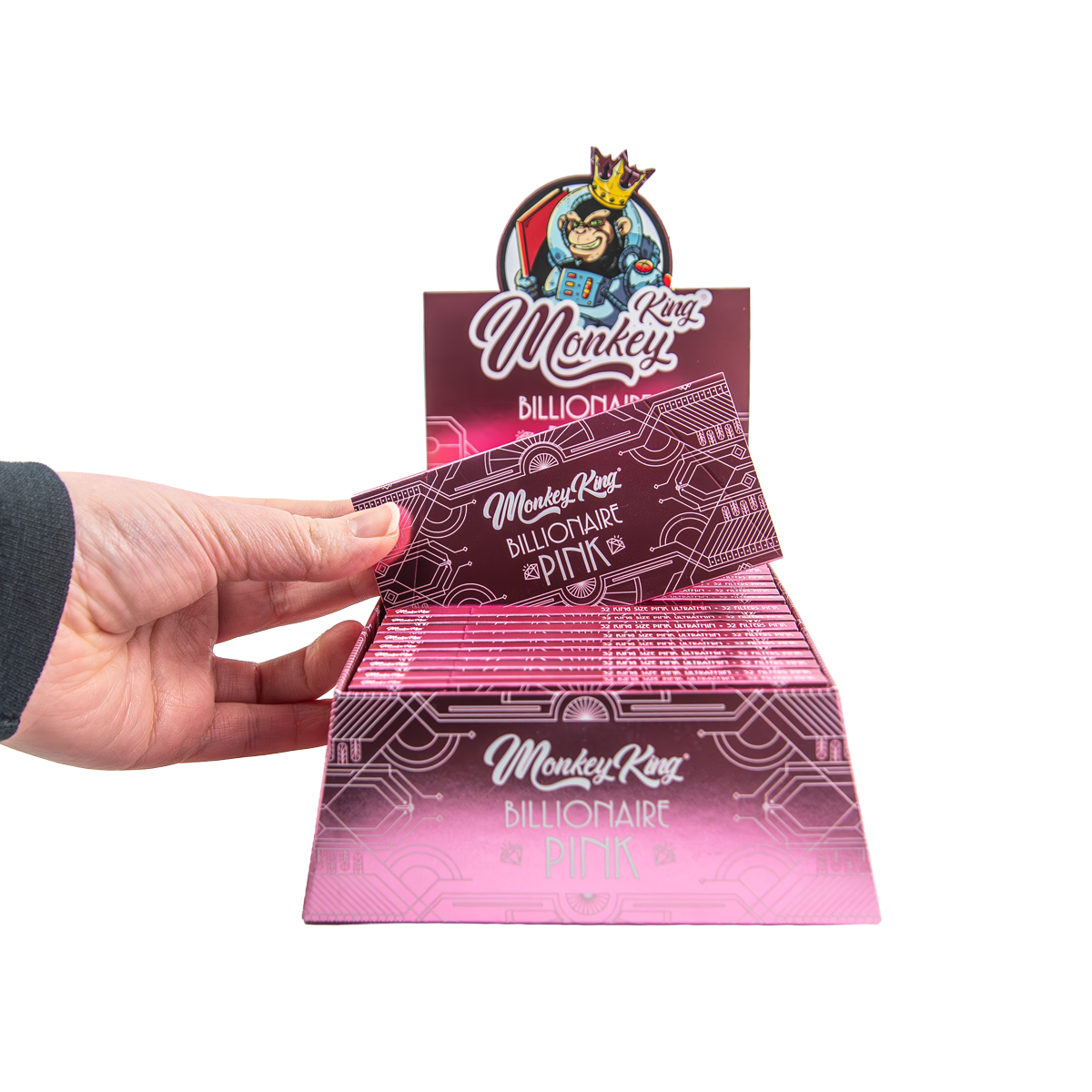 Monkey King Rolling Papers + Tips: Billionaire Pink - King Size (24 Pack)