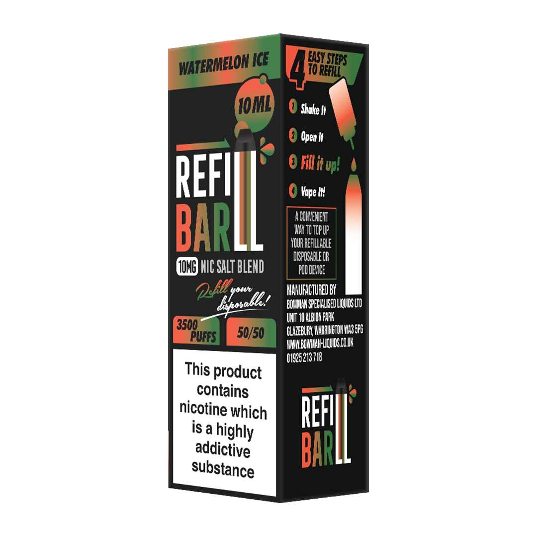 Refill Bar Salts Watermelon Ice 10ml 50vg - (Pack Of 10)