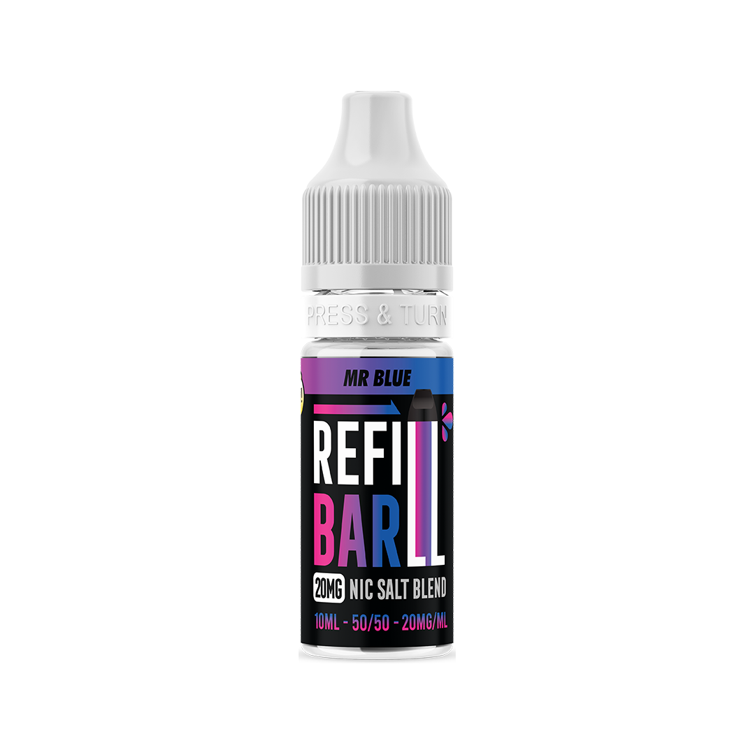 E-liquid bottle with 'Refill Bar' branding on a white background