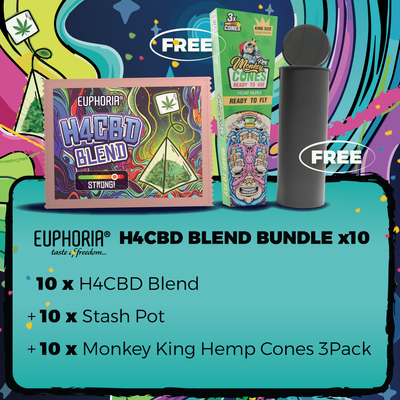 Euphoria - H4CBD Blend (Bundle Includes FREE Stash Pot + Hemp Cones 3 Pack) - 10 Pack