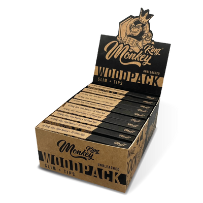 Monkey King Rolling Papers + Tips: Classic Wood Unbleached - King Size (24 Pack)