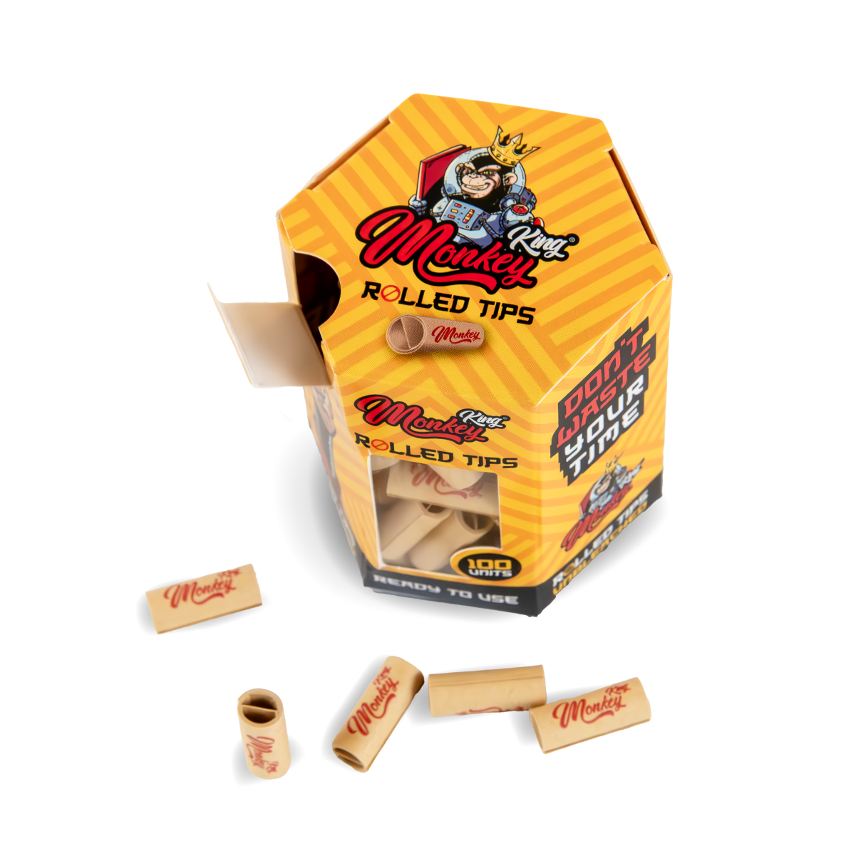 Monkey King Prerolled Filter Tips: Unbleached - 100 Tips (14 Pack)