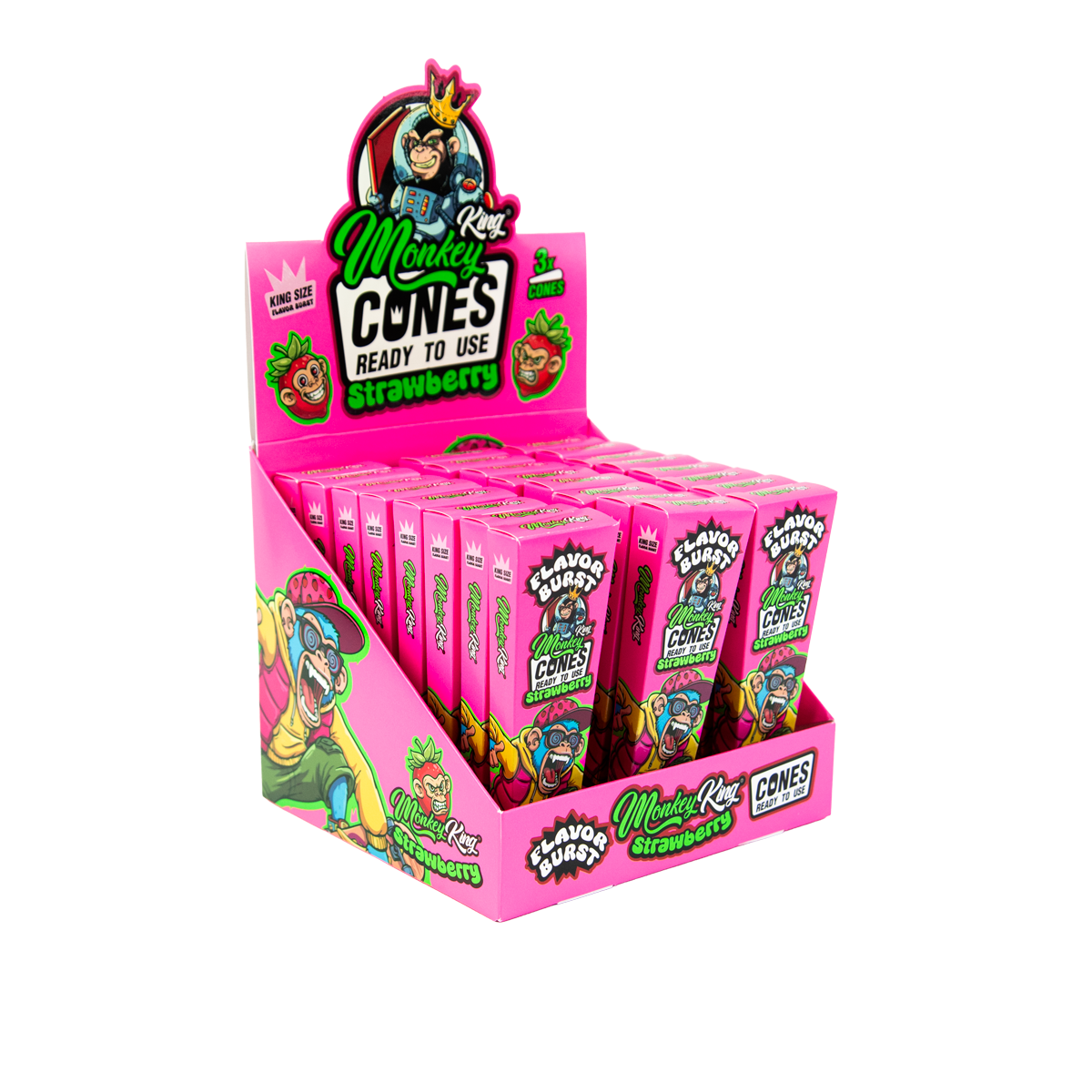 Monkey King: King Size Flavour Burst Cones (24 Pack) - Strawberry