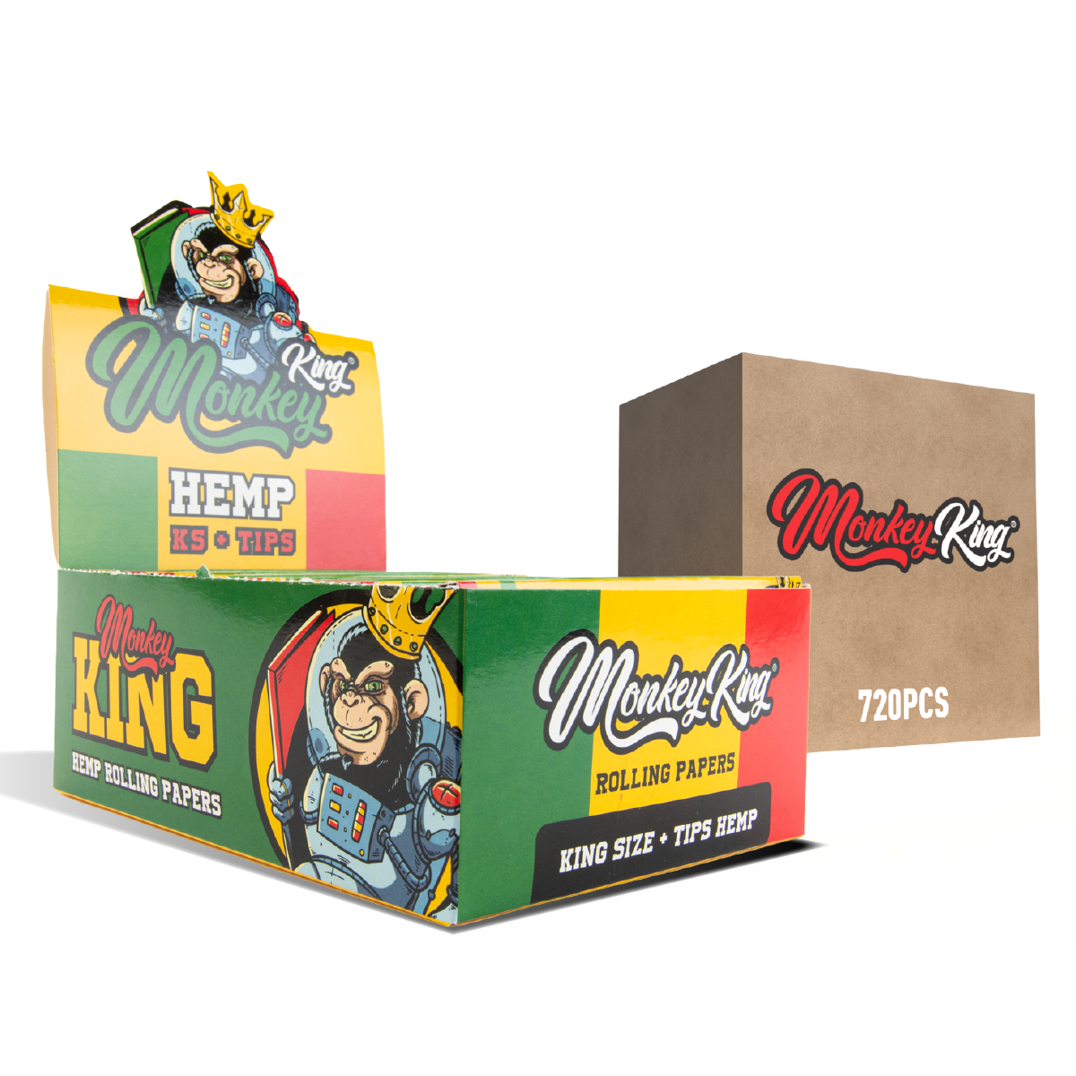 Monkey King Kingsize Papers + Tips: Hemp -  (30 x 24 Packs)