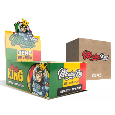 Monkey King Kingsize Papers + Tips: Hemp -  (30 x 24 Packs)