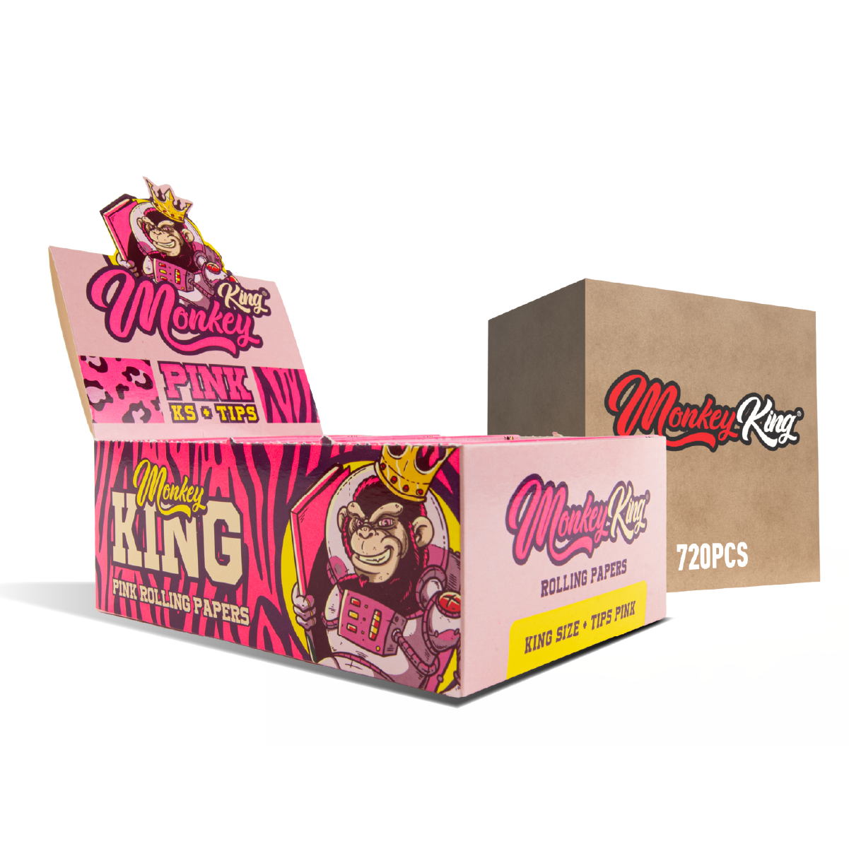 Monkey King Kingsize Papers + Tips: Pink - (30 x 24 Packs)