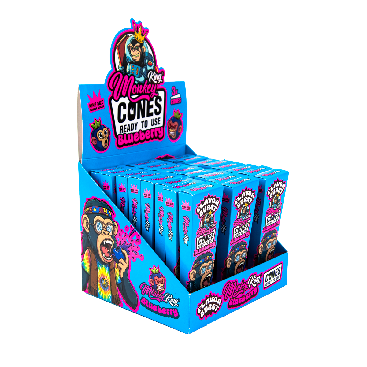 Monkey King: King Size Flavour Burst Cones (24 Pack) - Blueberry