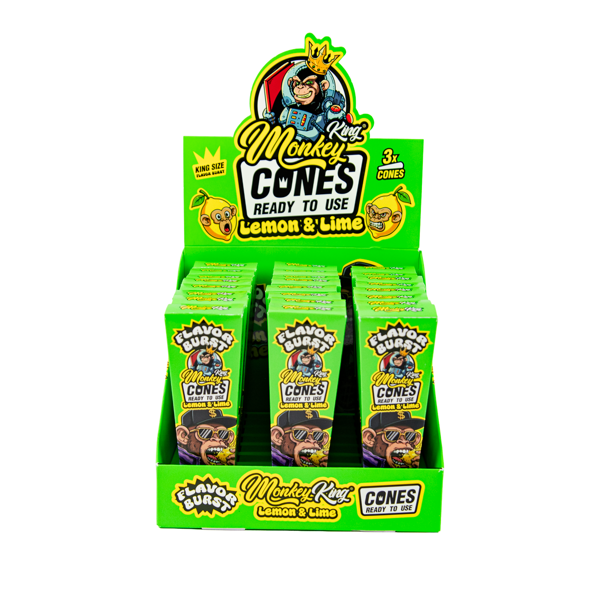 Monkey King: King Size Flavour Burst Cones (24 Pack) - Lemon Lime