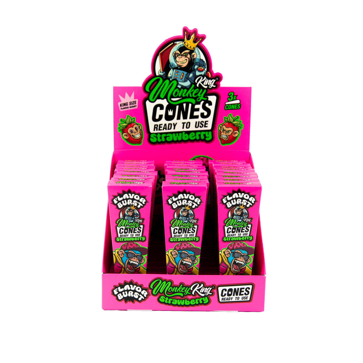 Monkey King: King Size Flavour Burst Cones (24 Pack) - Strawberry