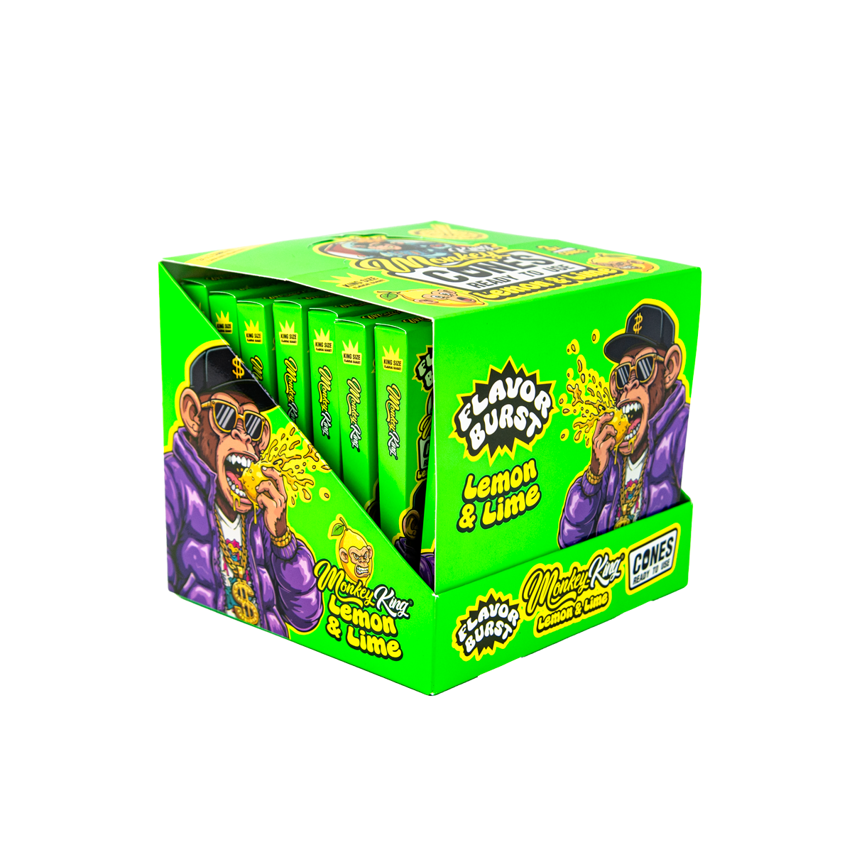 Monkey King: King Size Flavour Burst Cones (24 Pack) - Lemon Lime