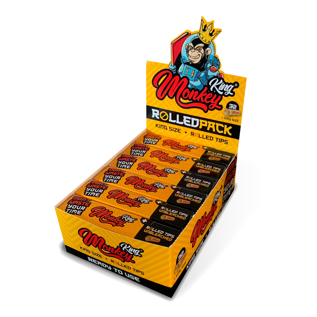 Monkey King Rolling Papers + Pre-Rolled Tips: Unbleached - King Size (12 Pack)