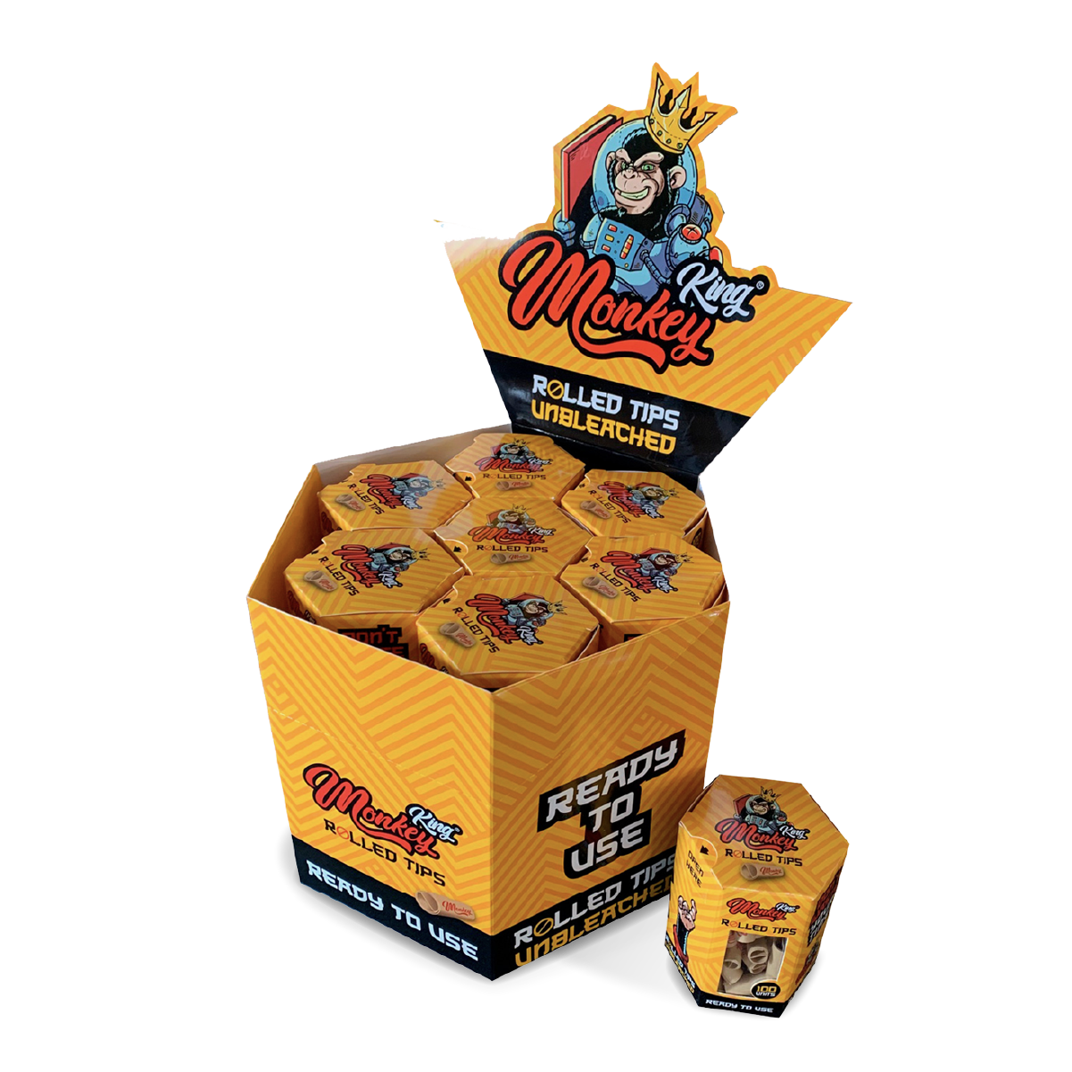 Monkey King Prerolled Filter Tips: Unbleached - 100 Tips (14 Pack)