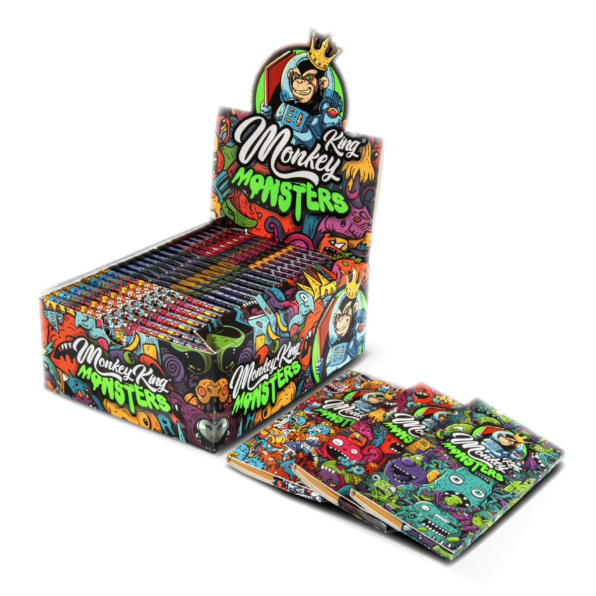 Monkey King Rolling Papers + Tips: Magnetic Lock Monsters Edition (24 Pack)
