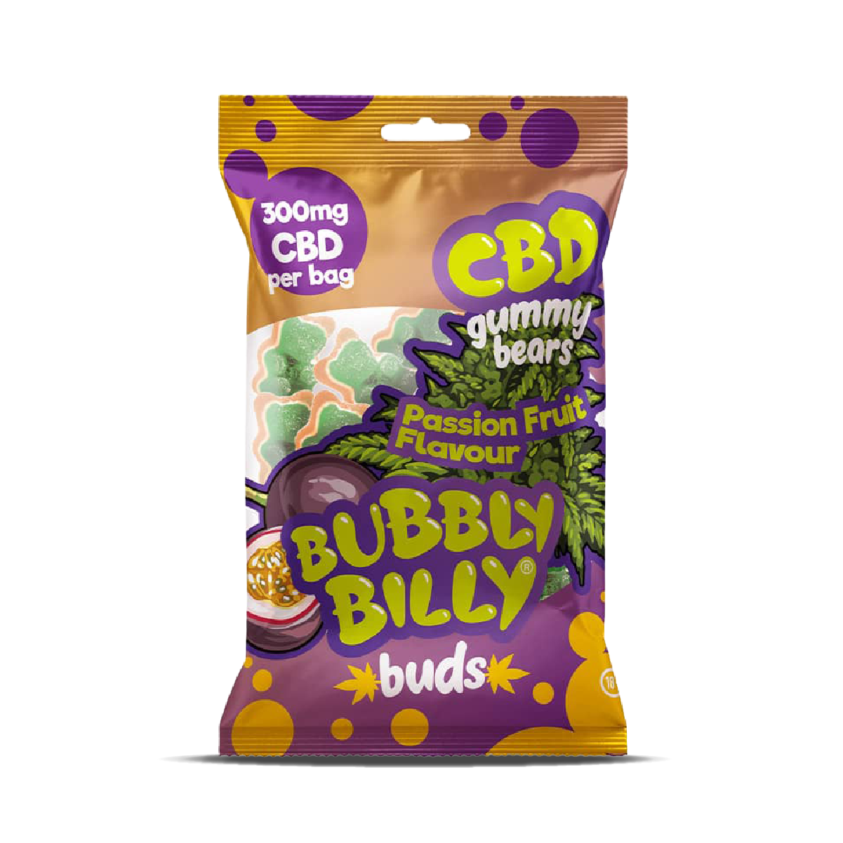 Bubbly Billy Bud's CBD Gummy Bears 100g: Passionfruit - 300mg (40 Pack)