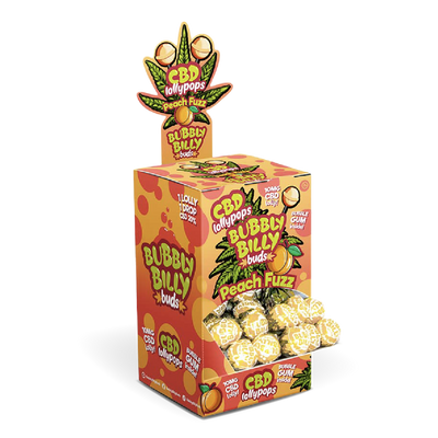 Bubbly Billy Buds CBD Lollipops: Peach Fuzz (100 Pack)