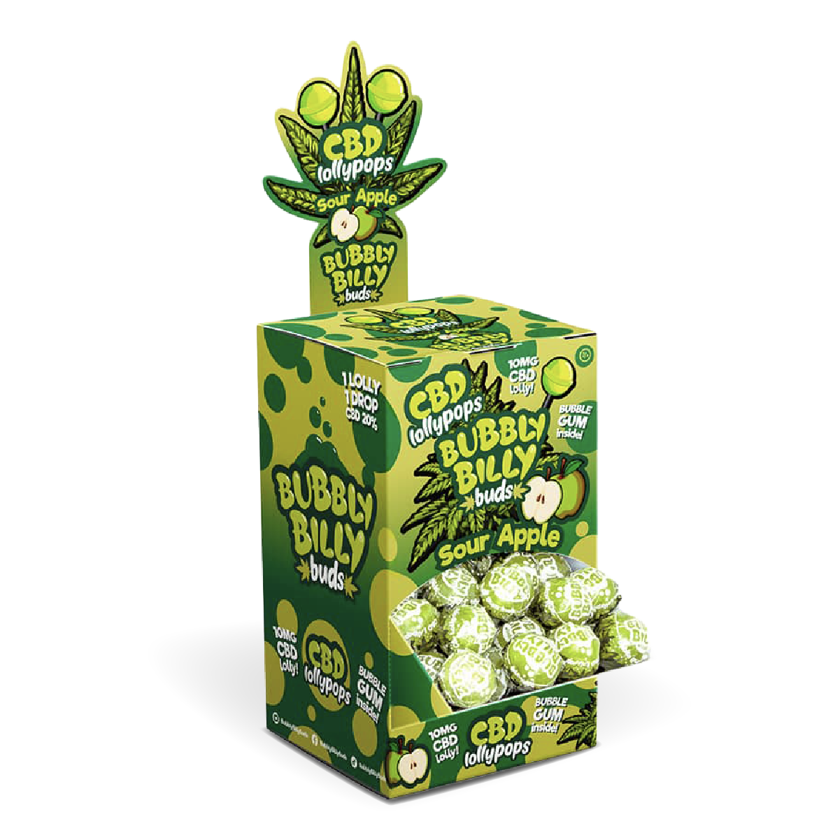 Bubbly Billy Buds CBD Lollipops: Sour Apple (100 Pack)