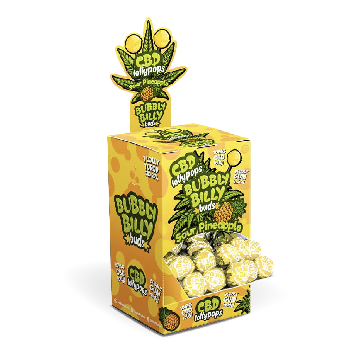 Bubbly Billy Buds CBD Lollipops: Sour Pineapple (100 Pack)