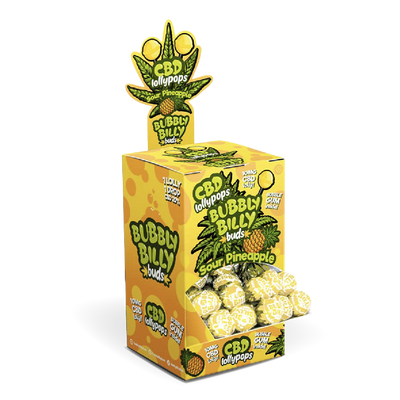 Bubbly Billy Buds CBD Lollipops: Sour Pineapple (100 Pack)