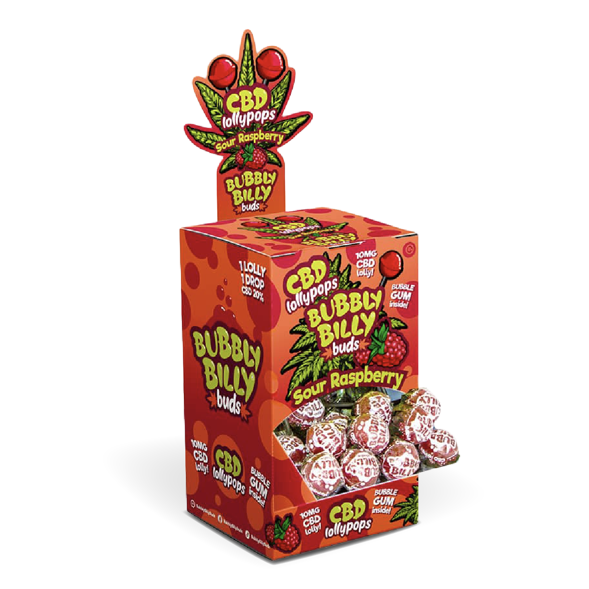 Bubbly Billy Buds CBD Lollipops: Sour Raspberry (100 Pack)