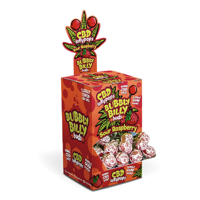 Bubbly Billy Buds CBD Lollipops: Sour Raspberry (100 Pack)