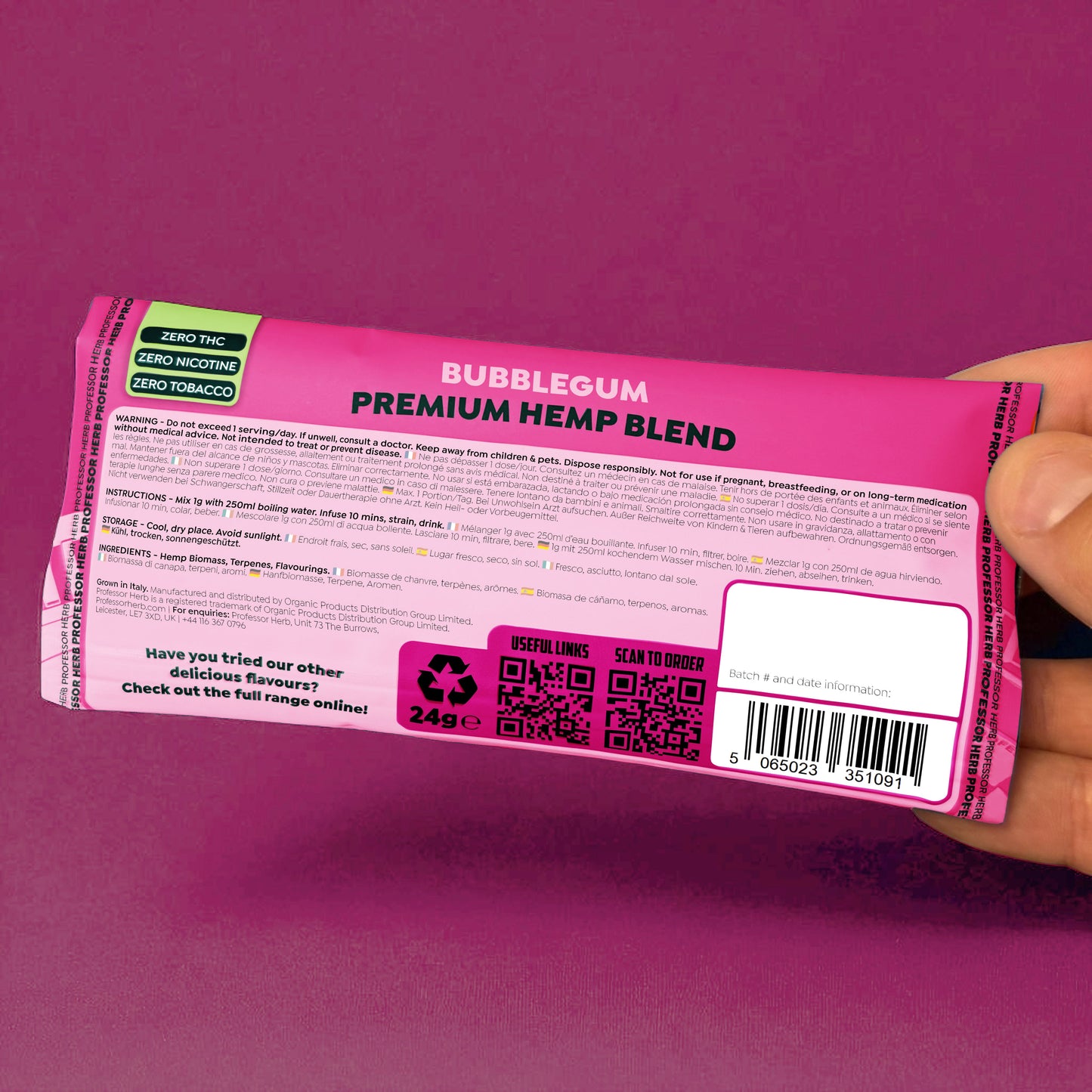 Professor Herb Premium Hemp Blend: Bubblegum - 24g (10 Pack)