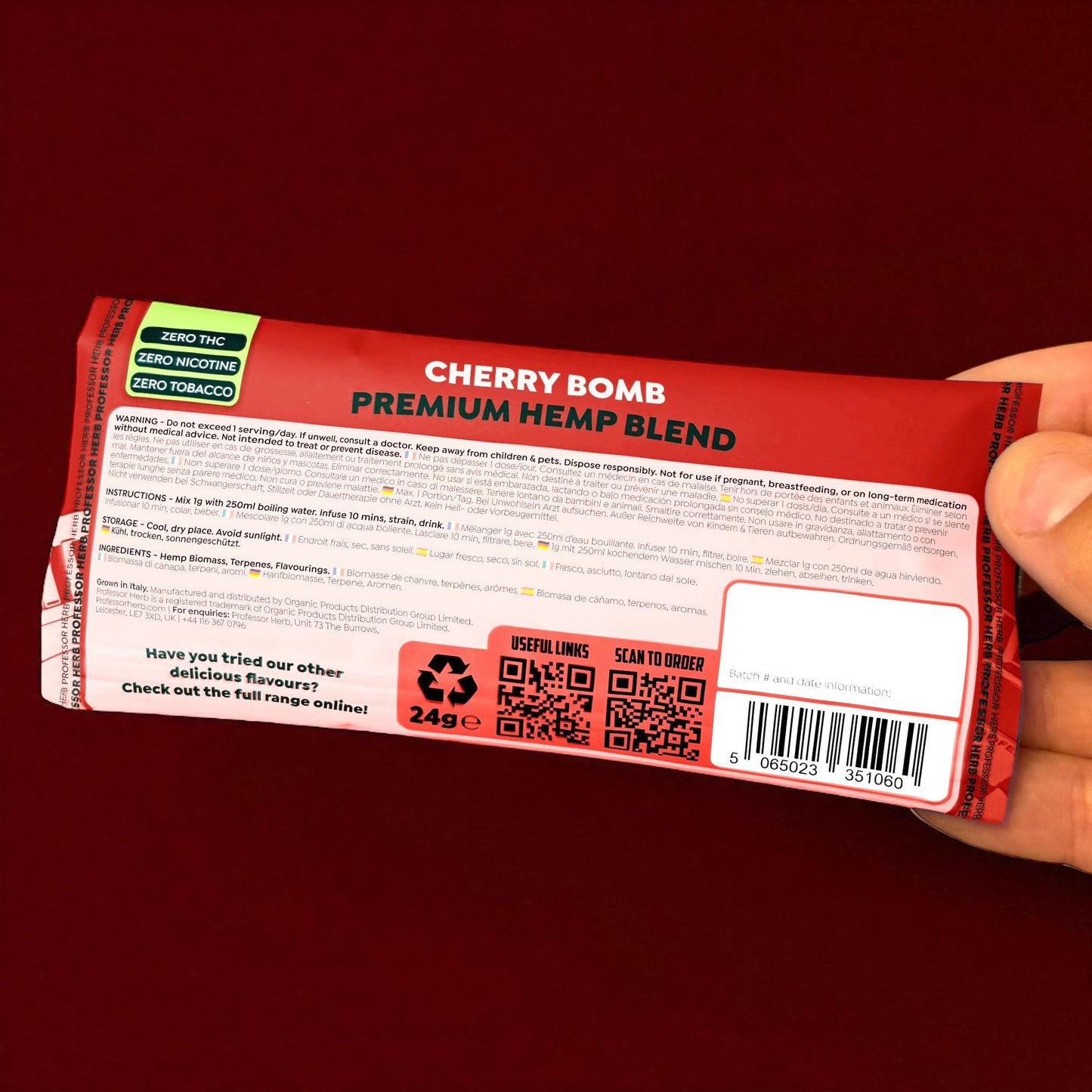 Professor Herb Premium Hemp Blend: Cherry Bomb - 24g (10 Pack)