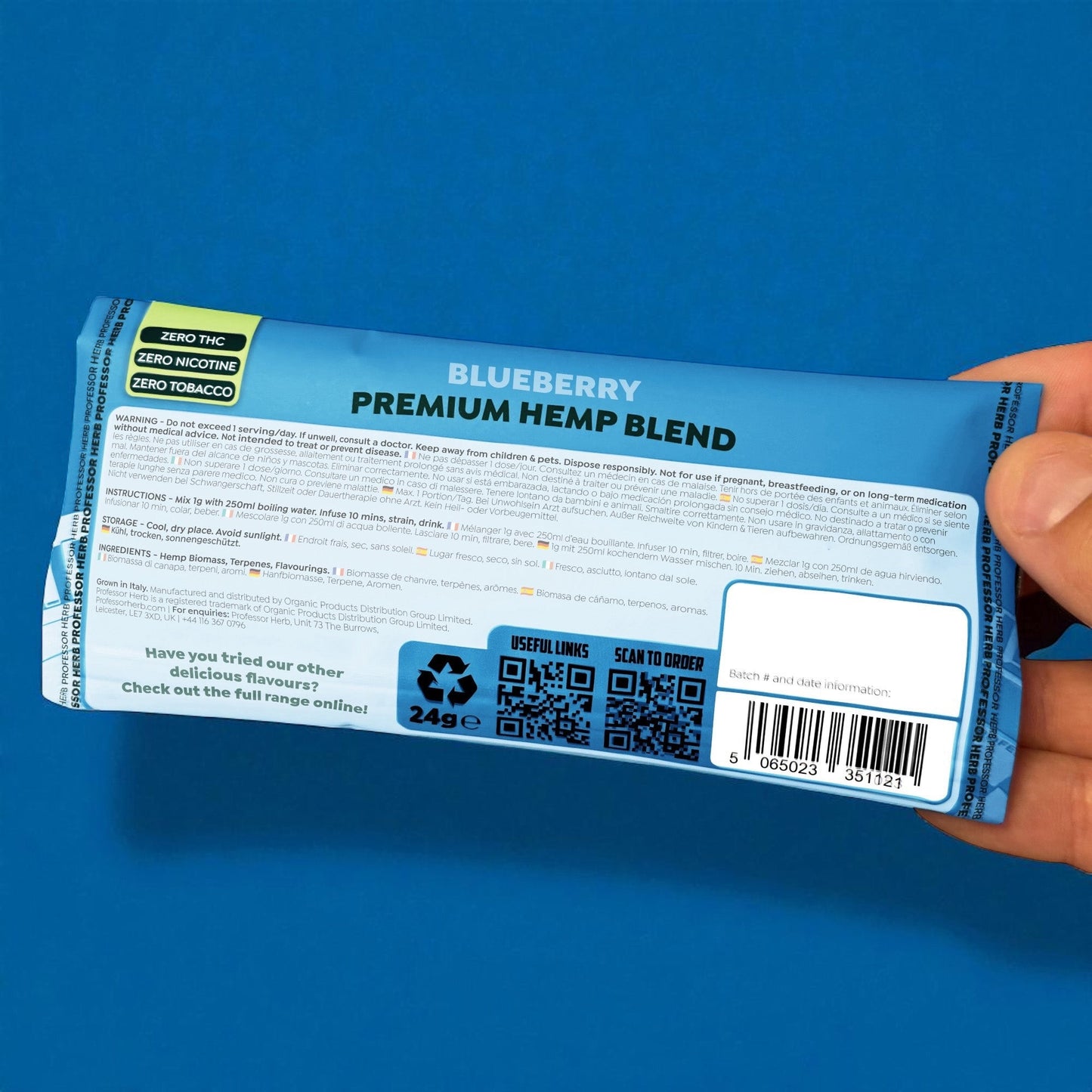 Professor Herb Premium Hemp Blend: Blueberry - 24g (10 Pack)